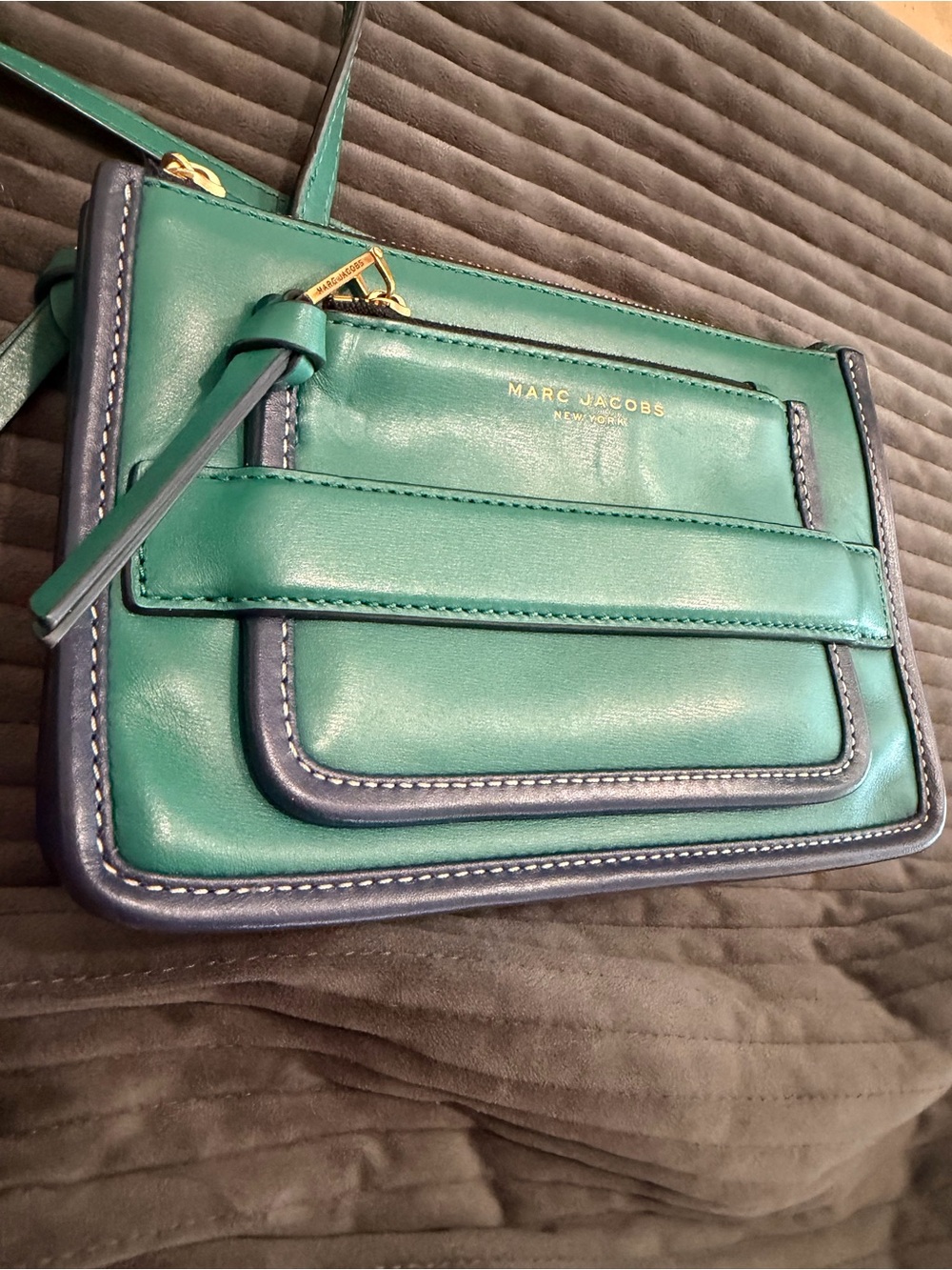 Marc Jacobs Teal and Navy Leather Crossbody Bag with Gold Hardware - Picture 2 of 7